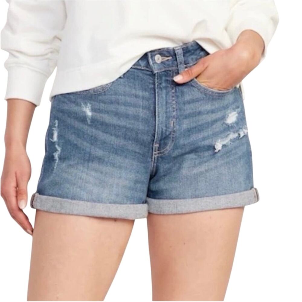 Old Navy Ladies Hi-rise o.g. Straight Jean shorts, roll-up, distressed, 10